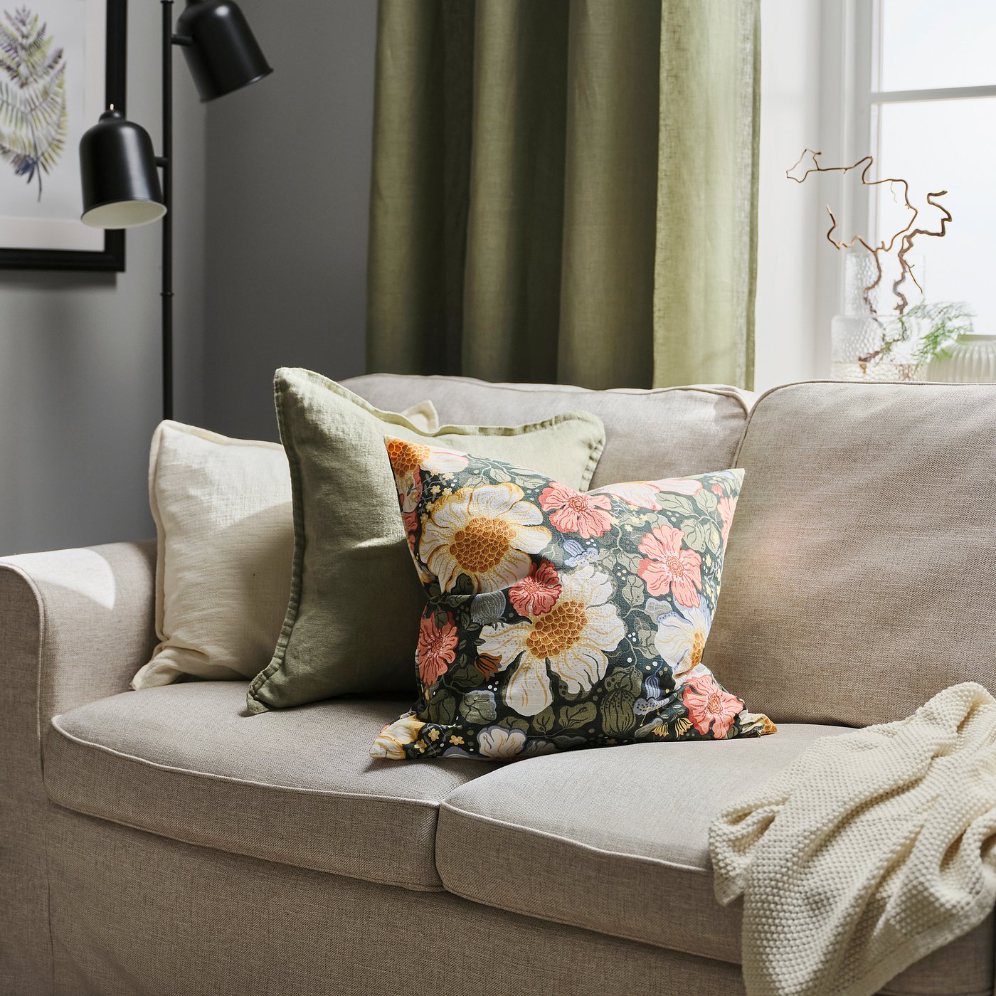 ARENBOK cushion cover, green multicolour/floral pattern, 50x50 cm
