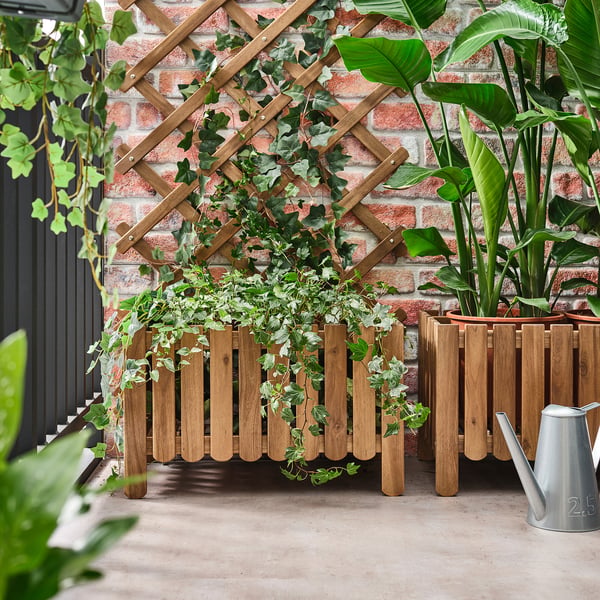 ASKHOLMEN flower box w trellis, outdoor, dark brown