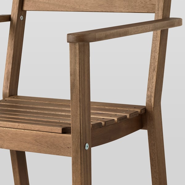ASKHOLMEN chair with armrests, outdoor, dark brown, 59x82x56 cm
