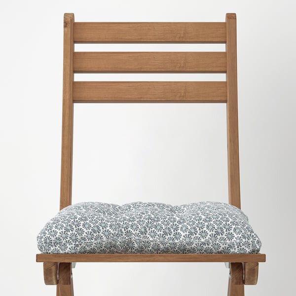 ASKHOLMEN chair, outdoor, foldable dark brown/Klösan blue, 36x87 cm