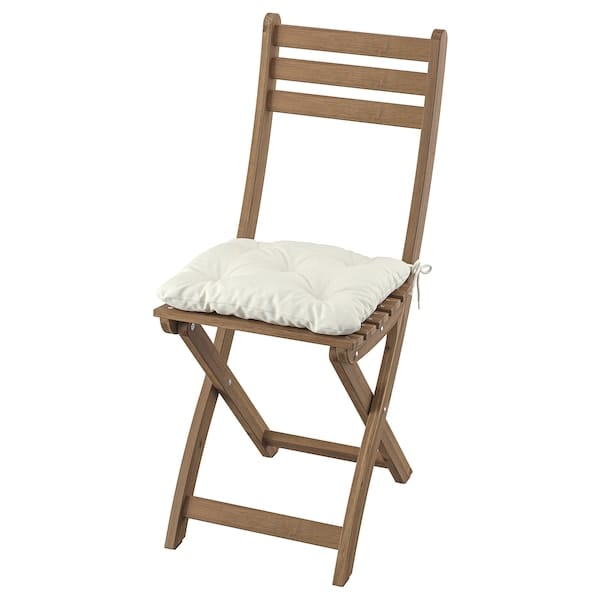 Ikea ASKHOLMEN - Garden chair, folding dark brown/Kuddarna light gray-beige