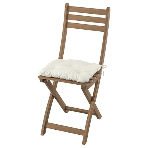 ASKHOLMEN - Garden chair, folding dark brown/Kuddarna light gray-beige