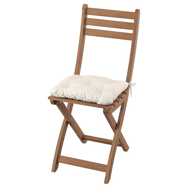 ASKHOLMEN chair, outdoor, foldable dark brown/Kuddarna light grey-beige, 36x87x49 cm