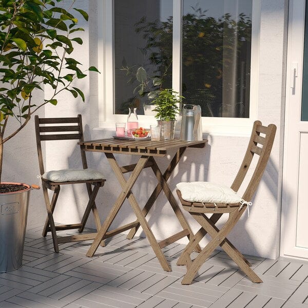 Ikea ASKHOLMEN Table+2 garden chairs - dove grey bite/Beige Kuddarna ,