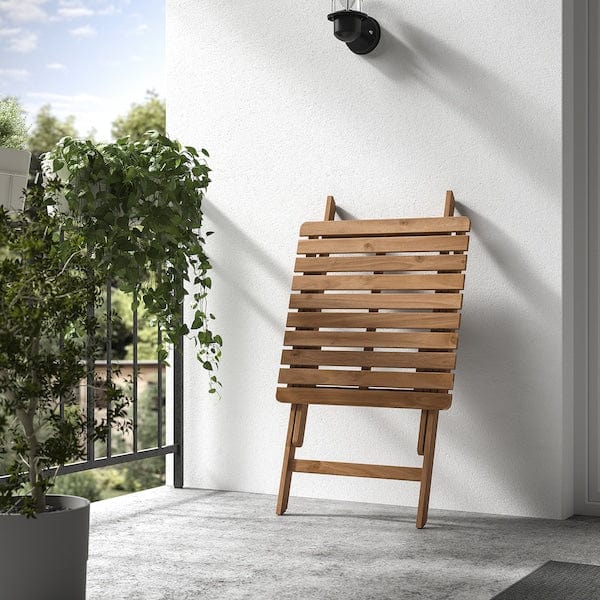 Ikea ASKHOLMEN - Table+2 folding chairs garden, dark brown/Kuddarna light gray-beige,60x62 cm