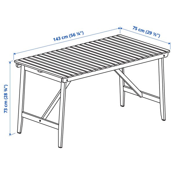 ASKHOLMEN - Table+4 chairs armrests, garden, dark brown/Klösan blue,143x75 cm