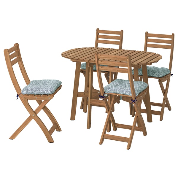 ASKHOLMEN gateleg table+4 chairs, outdoor, foldable dark brown/Klösan blue, 106x36 cm
