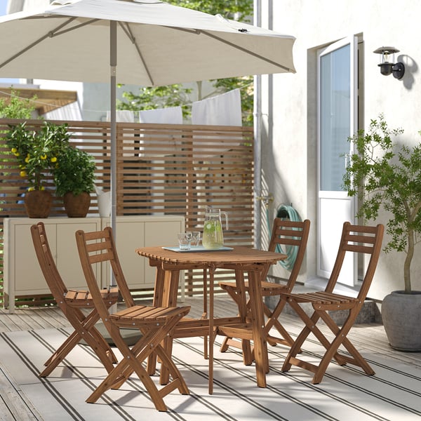 ASKHOLMEN gateleg table+4 chairs, outdoor, foldable dark brown, 106x36 cm