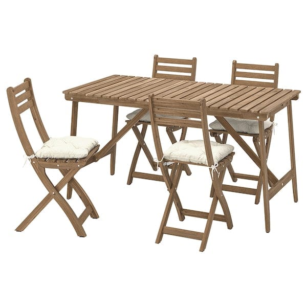 Ikea ASKHOLMEN - Folding table/4 chairs, garden, dark brown/Kuddarna light gray-beige,143x75 cm