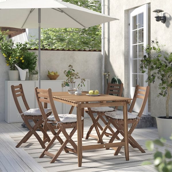 Ikea ASKHOLMEN - Folding table/4 chairs, garden, dark brown/Kuddarna light gray-beige,143x75 cm