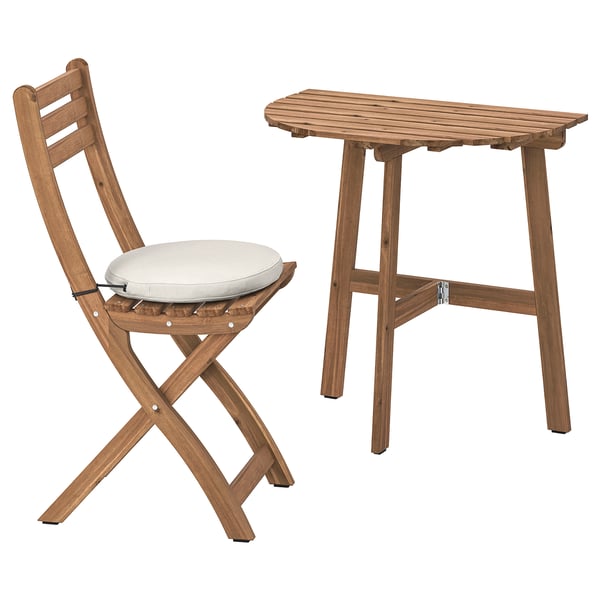 ASKHOLMEN table for wall+1 fold chr, outdoor, dark brown/Frösön/Duvholmen beige, 70x44 cm