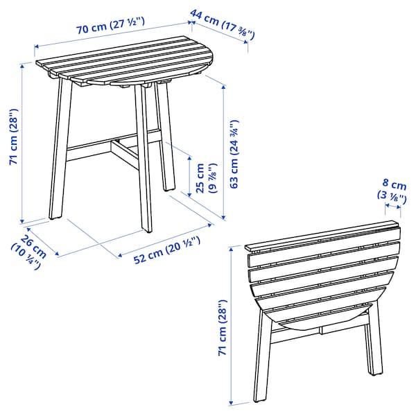 Ikea ASKHOLMEN - Wall table/1chair foldv exterior, dark brown/Kuddarna light gray-beige,70x44 cm