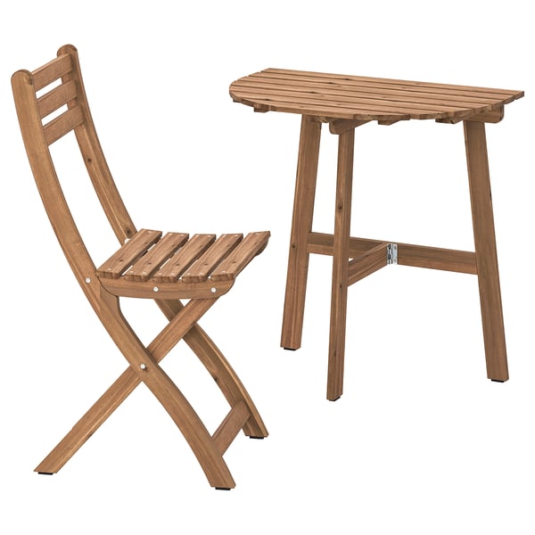 ASKHOLMEN table for wall+1 fold chr, outdoor, dark brown, 70x44 cm