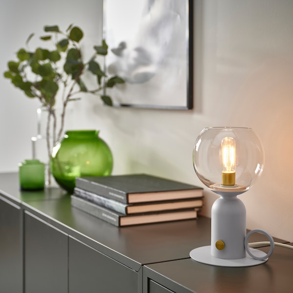 ÅSKMULLER - Table lamp, adjustable light intensity light gray,24 cm