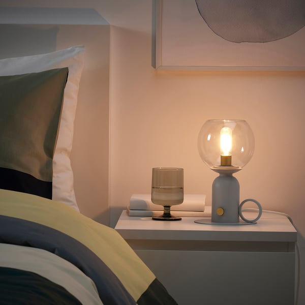 ÅSKMULLER - Table lamp, adjustable light intensity light gray,24 cm