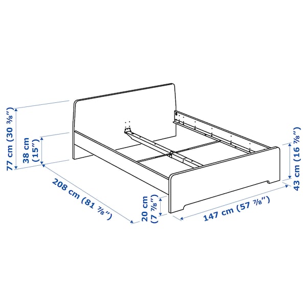 ASKVOLL Bed frame, white / Lindbåden,140x200 cm