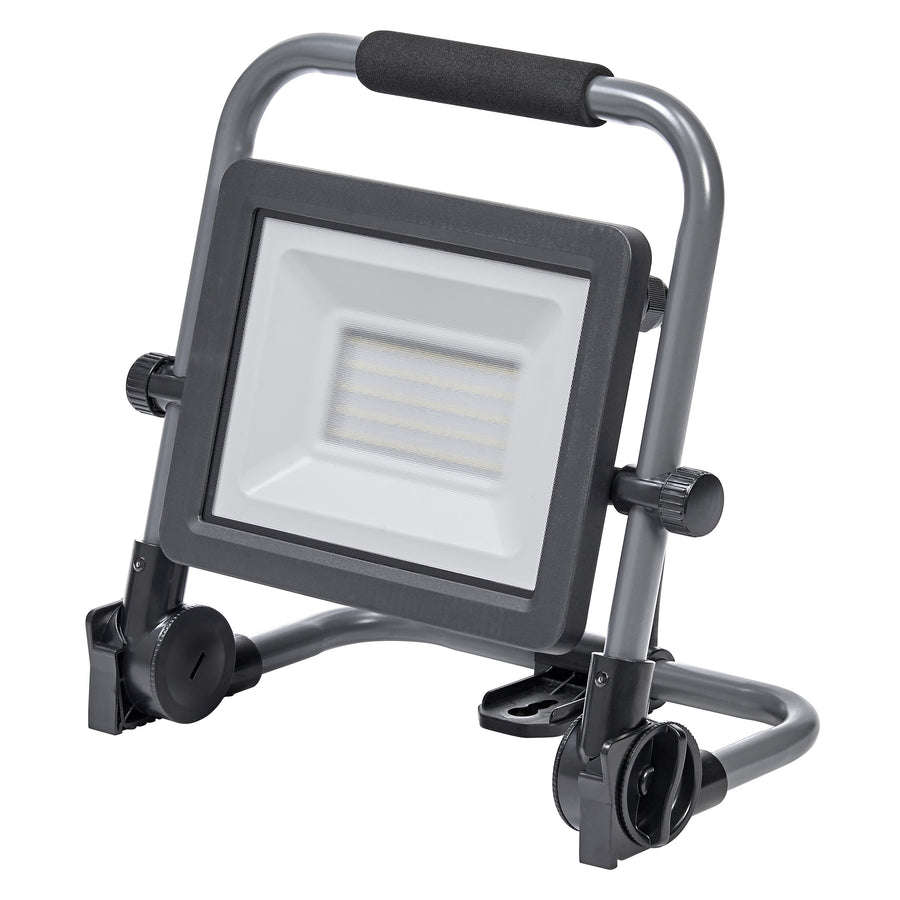 Portable 50W LED floodlight, grey aluminium, cool white light, IP65