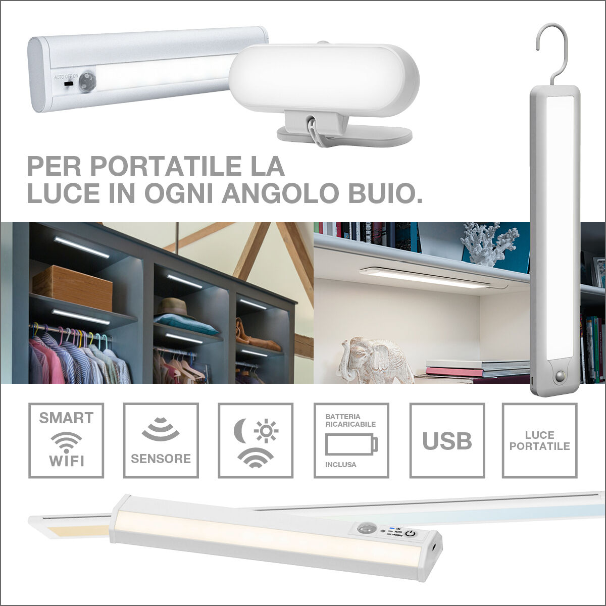 Corner under-cabinet light strip, white plastic, 35cm, LED 320lm, CCT, dimmable