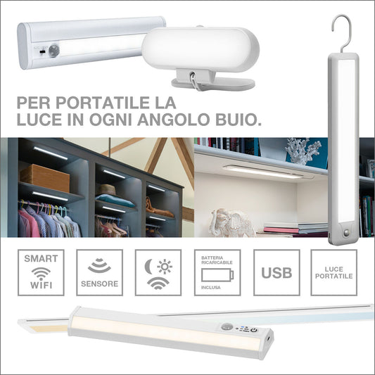 Corner under-cabinet light strip, white plastic, 55cm, LED 480lm, CCT, dimmable