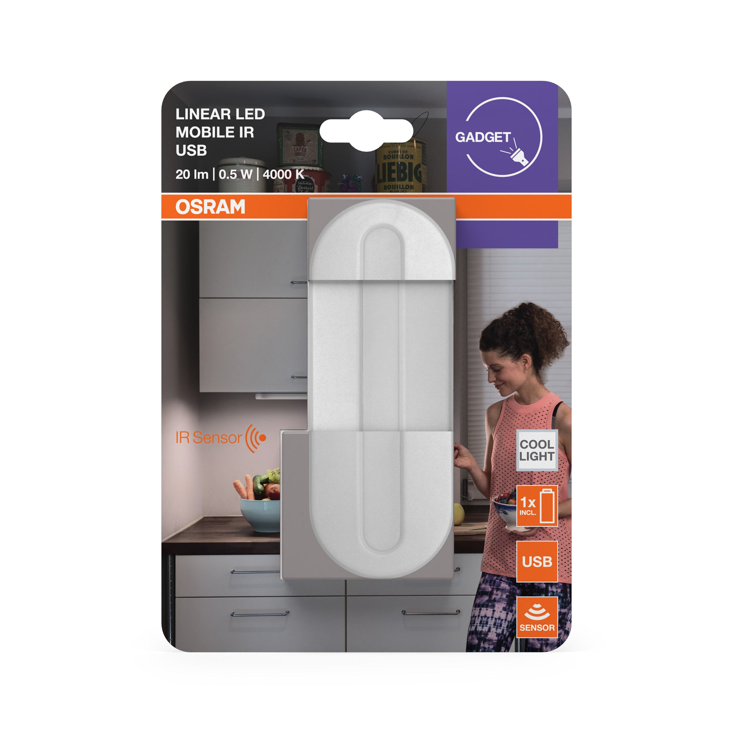 LED light for drawers and wardrobes, natural white light, 20lm, USB rechargeable