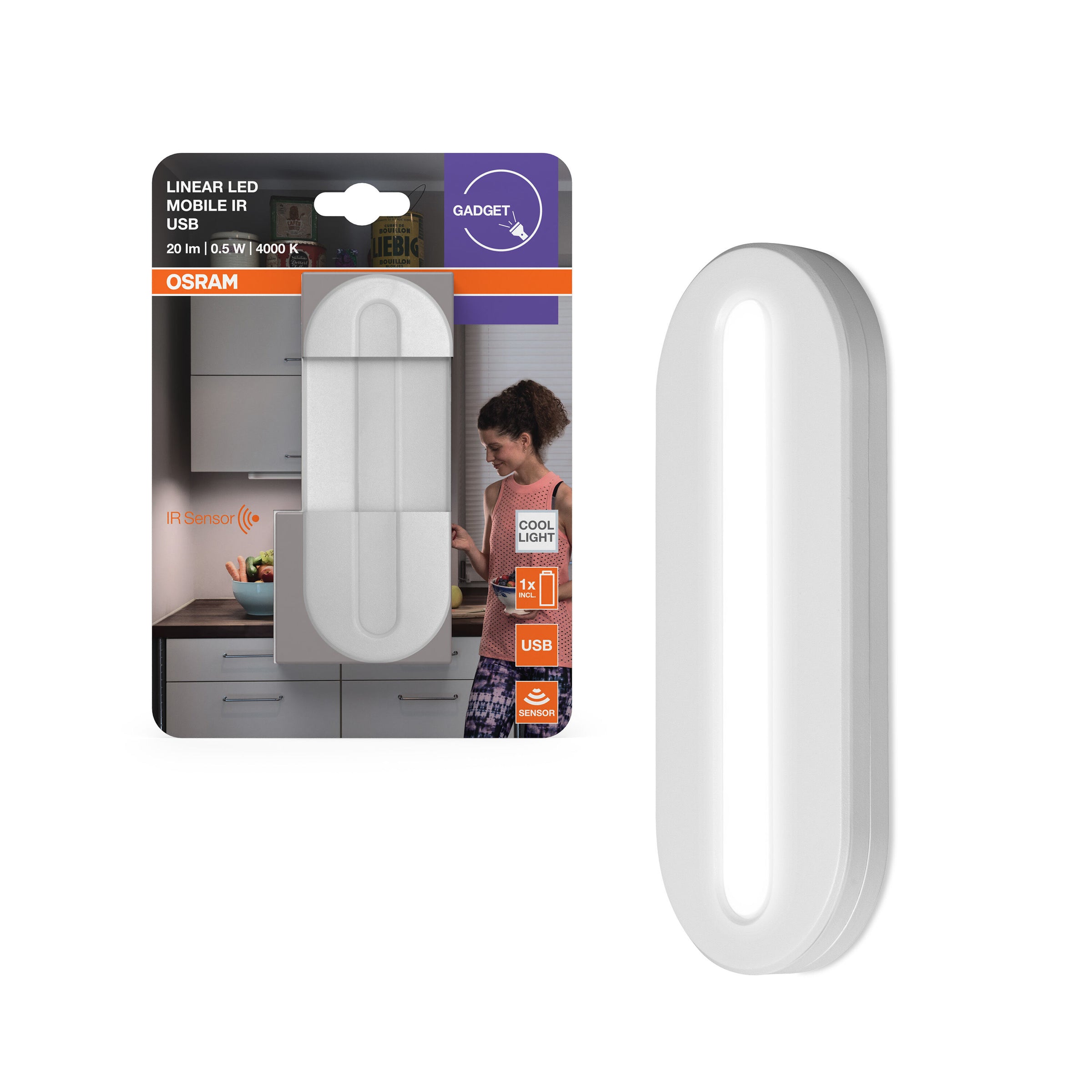 LED light for drawers and wardrobes, natural white light, 20lm, USB rechargeable
