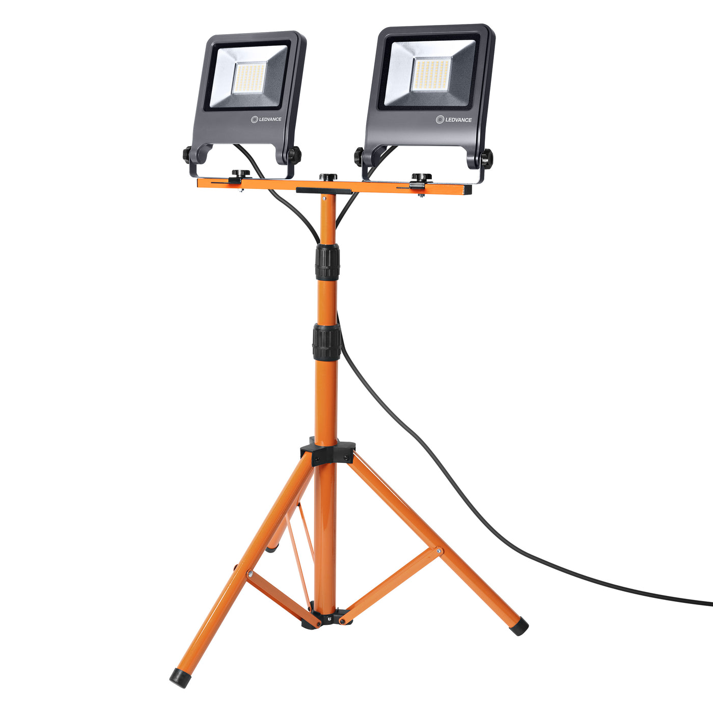Yellow aluminium tripod LED floodlight, 2x50W, natural light, IP65