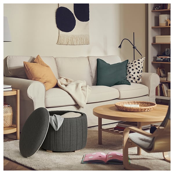 ÅTERLÖGA pouffe, with storage/Kilanda dark grey, 48 cm