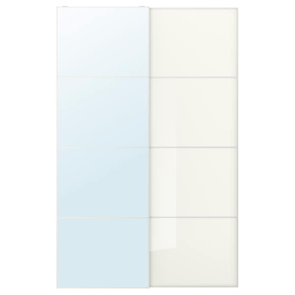 AULI / FÄRVIK - Pair of sliding doors, mirror glass/white glass, 150x236 cm