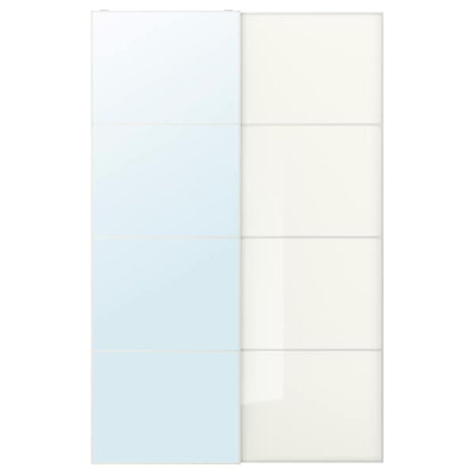 AULI / FÄRVIK - Pair of sliding doors, mirror glass/white glass, 150x236 cm