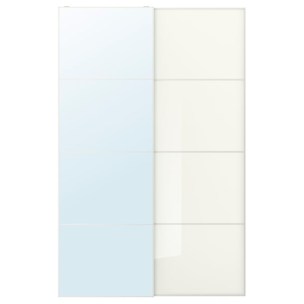 AULI / FÄRVIK - AULI / FÄRVIK Pair of sliding doors, mirror glass/white glass, 150x236 cm