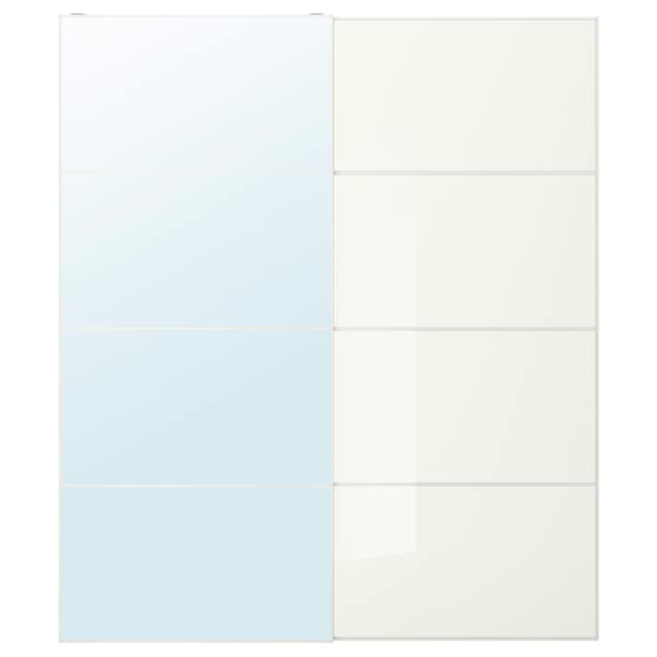 AULI / FÄRVIK - Pair of sliding doors, mirror glass/white glass, 200x236 cm