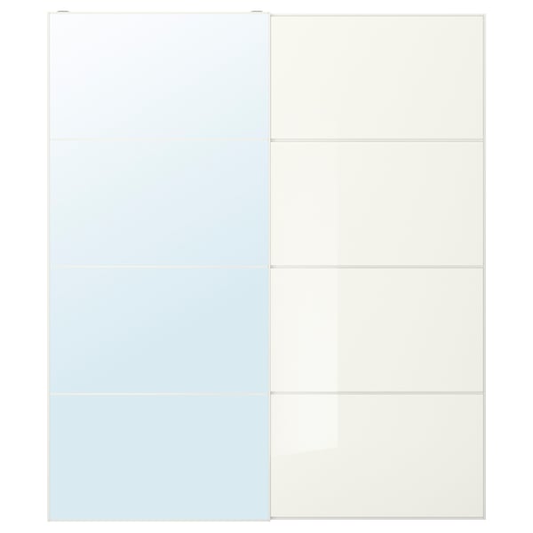AULI / FÄRVIK pair of sliding doors, mirror glass/white glass, 200x236 cm