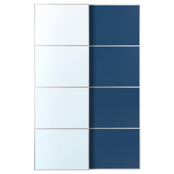 AULI / MEHAMN pair of sliding doors, aluminum mirror glass/double-face blue, 150x236 cm