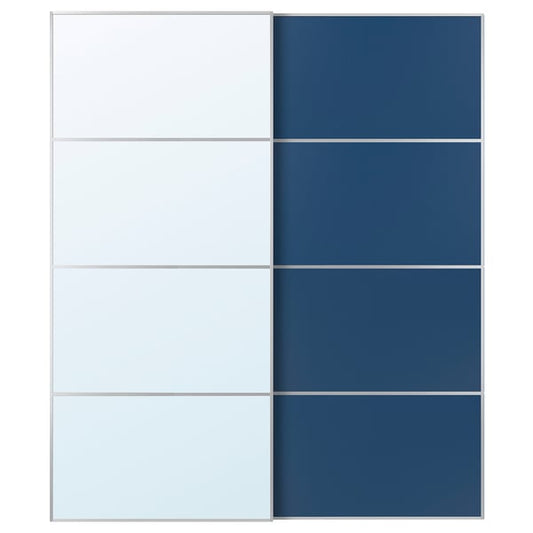 AULI / MEHAMN pair of sliding doors, aluminum mirror glass/double-face blue, 200x236 cm