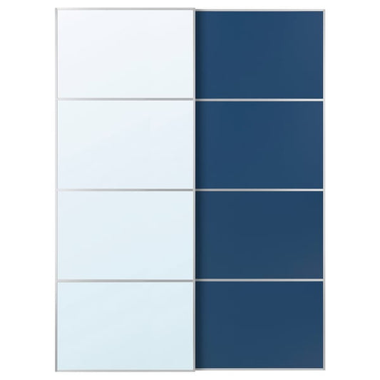 AULI / MEHAMN pair of sliding doors, aluminum mirror glass/double-face blue, 150x201 cm