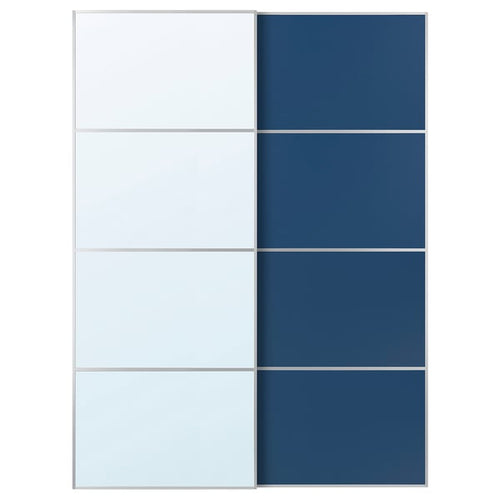 AULI / MEHAMN pair of sliding doors, aluminium mirror glass/double sided blue, 150x201 cm