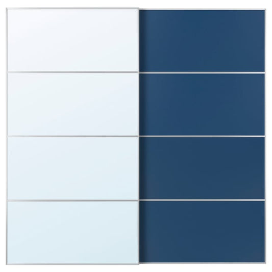 AULI / MEHAMN pair of sliding doors, aluminum mirror glass/double-face blue, 200x201 cm