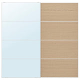 AULI / MEHAMN pair of sliding doors, aluminium mirror glass/double sided white stained oak effect, 200x201 cm