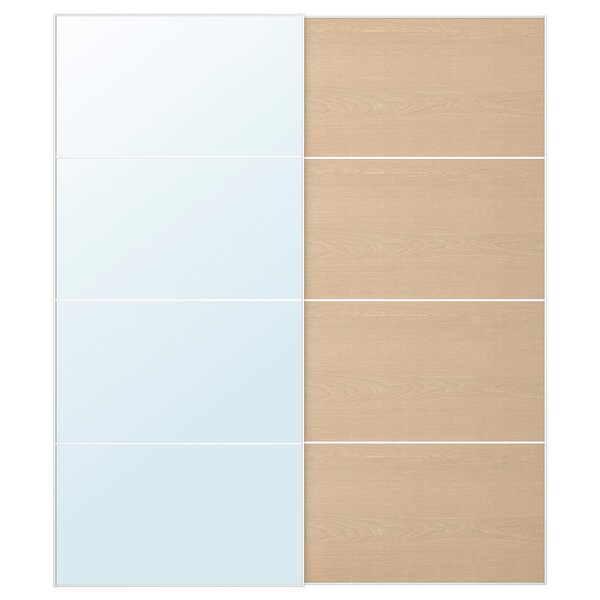 AULI / MEHAMN - Pair of sliding doors, aluminium glass mirror/double-face oak effect with white stain,200x236 cm