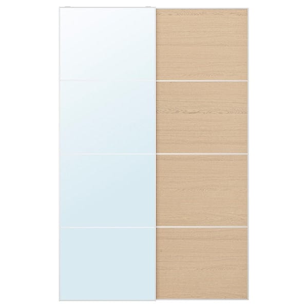 Ikea AULI / MEHAMN - Pair of sliding doors, aluminium mirror glass/double sided white stained oak effect, 150x236 cm