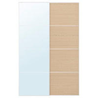 AULI / MEHAMN pair of sliding doors, aluminium mirror glass/double sided white stained oak effect, 150x236 cm
