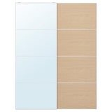 AULI / MEHAMN pair of sliding doors, aluminium mirror glass/double sided white stained oak effect, 150x201 cm