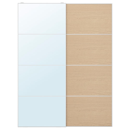 AULI / MEHAMN - Pair of sliding doors, aluminium mirror glass/double sided white stained oak effect, 150x201 cm