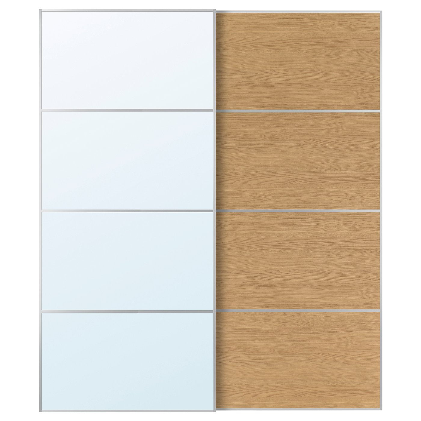 AULI / MEHAMN pair of sliding doors, aluminium mirror glass/double sided oak effect, 200x236x8.0 cm