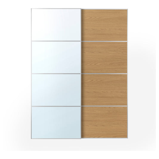 AULI / MEHAMN pair of sliding doors, aluminium mirror glass/double sided oak effect, 150x201 cm