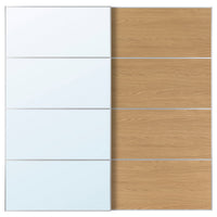 AULI / MEHAMN pair of sliding doors, aluminium mirror glass/double sided oak effect, 200x201 cm