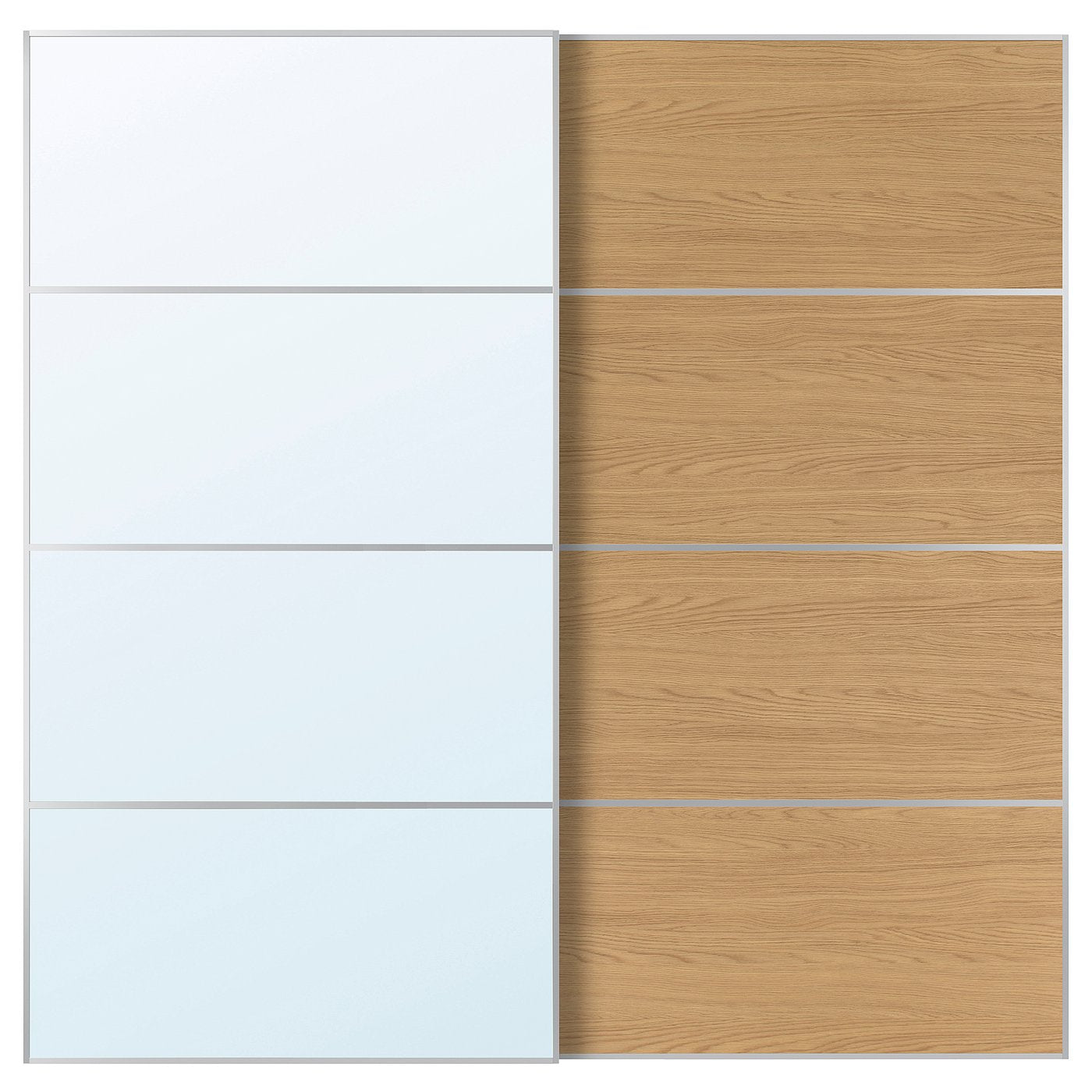 AULI / MEHAMN pair of sliding doors, aluminium mirror glass/double sided oak effect, 200x201 cm