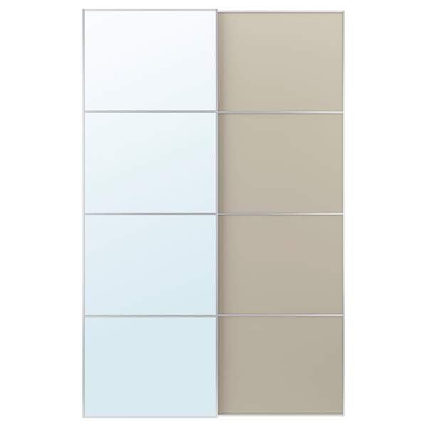 AULI / MEHAMN - AULI / MEHAMN Pair of sliding doors, aluminium mirror glass/double sided grey-beige, 150x236 cm