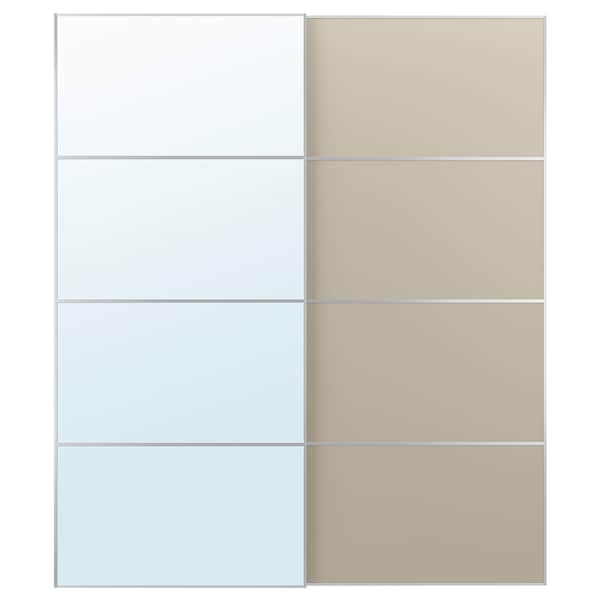 AULI / MEHAMN - Pair of sliding doors, aluminium mirror/double-face glass grey-beige,200x236 cm