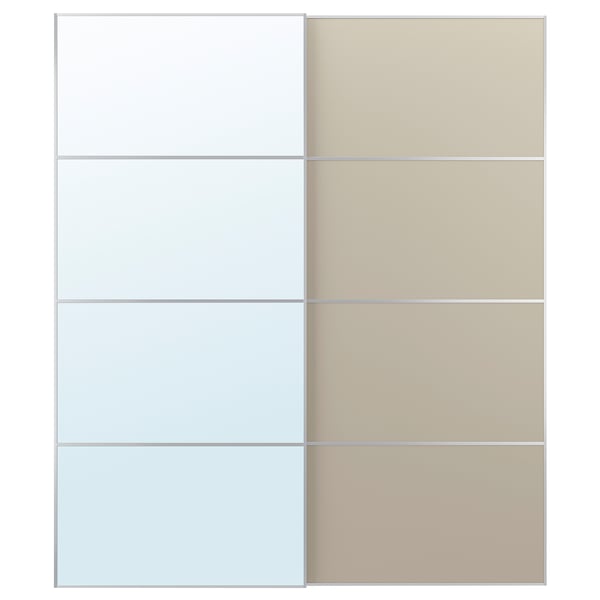 AULI / MEHAMN pair of sliding doors, aluminium mirror glass/double sided grey-beige, 200x236 cm